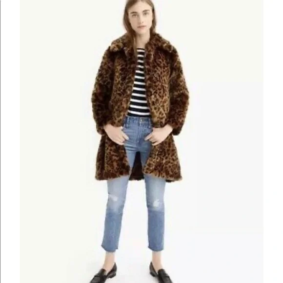 J. Crew Leopard-Print Faux-Fur Pea Coat in Brown and Black - Picture 5 of 7